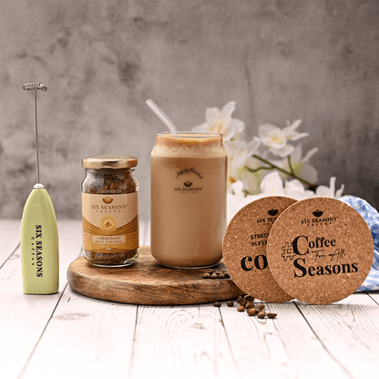 Cold Coffee Can Kit 50g Instant Coffee +Borosilicate Glass Can with Straw+Set of 2 coasters