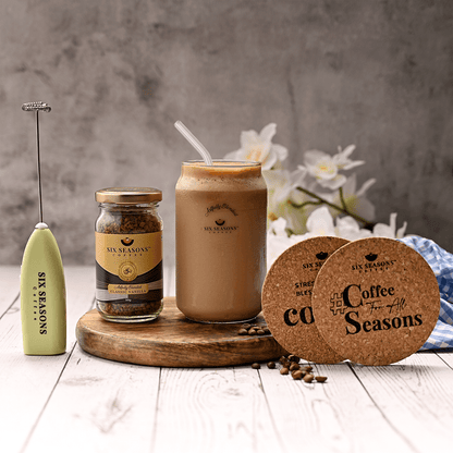 Cold Coffee Can Kit 50g Instant Coffee +Borosilicate Glass Can with Straw+Set of 2 coasters