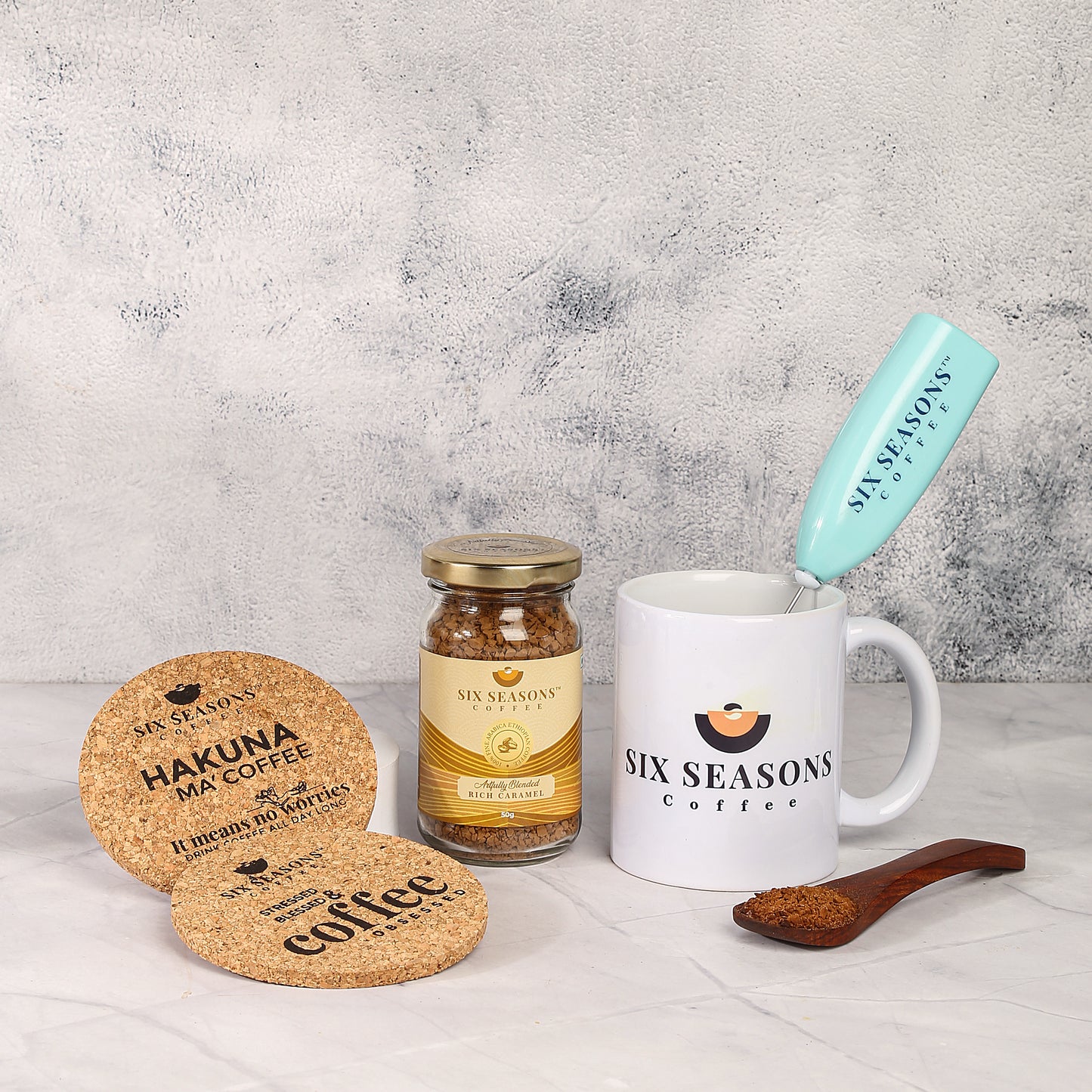 Coffee Kit Bundle Instant Coffee 50g +Six Seasons Coffee Mug+High speed Frother+2 coasters)